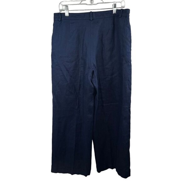 Lauren Ralph Lauren Navy Blue 100% Linen Wide Leg Trousers Pants 10 - Picture 9 of 12